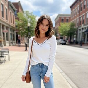 Free People White Long Sleeve Tee